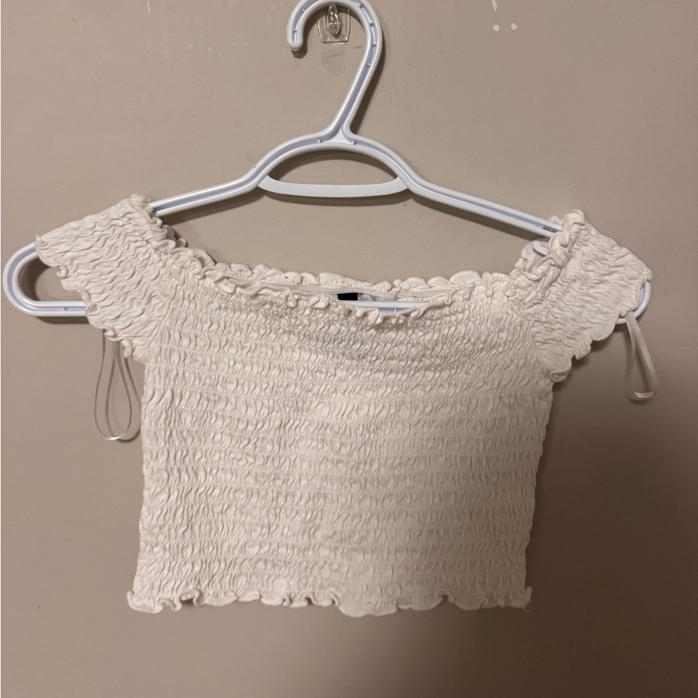 H&M White Smocked Off-Shoulder Top